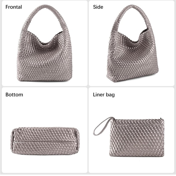 Woven Bag for Women Vegan Leather Tote Bag Large - Picture 3 of 6